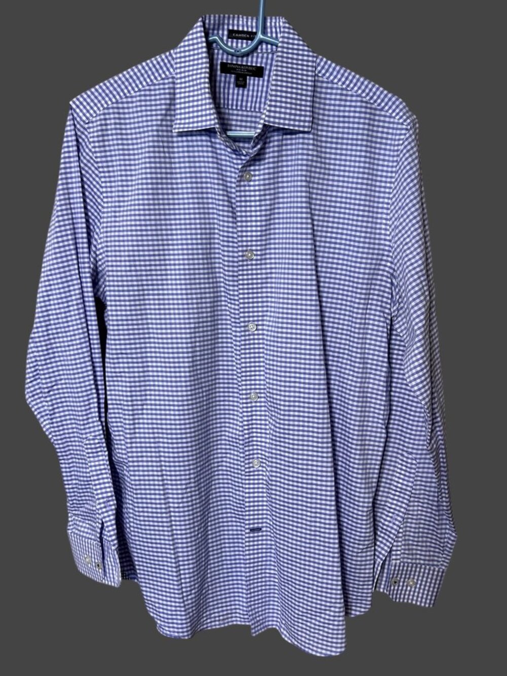 Banana Republic Camden Fit Non-Iron Lavender Gingham Dress Shirt Men's M 15-15.5
